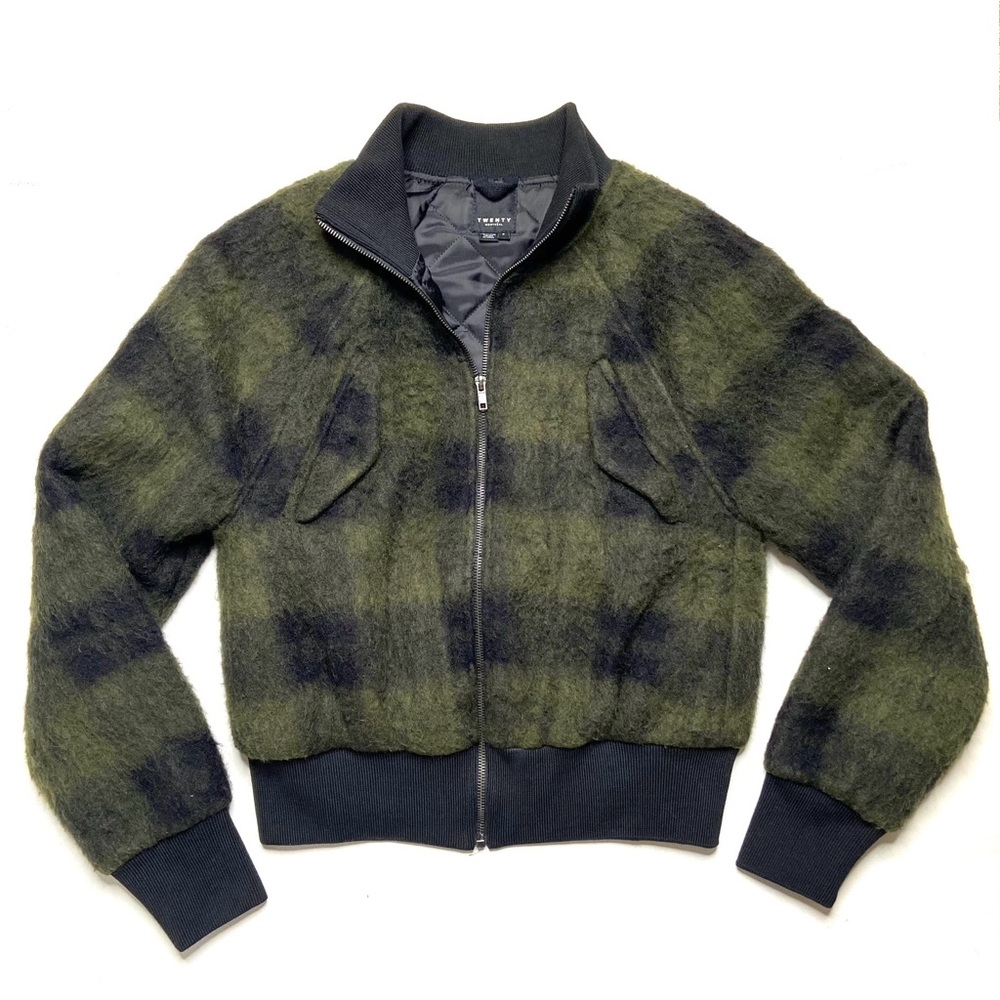 Twenty Montreal Green/Black Wool Blend Walker Plaid Varsity Jacket Size Small